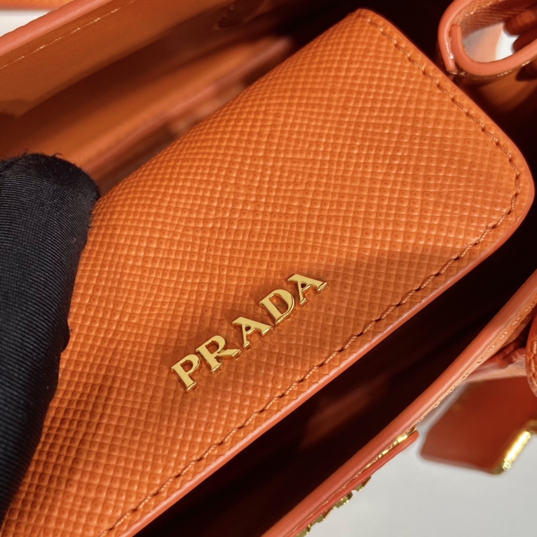 Prada Double Saffiano Leather Mini Bag Shoulder Bag Orange 1BG443